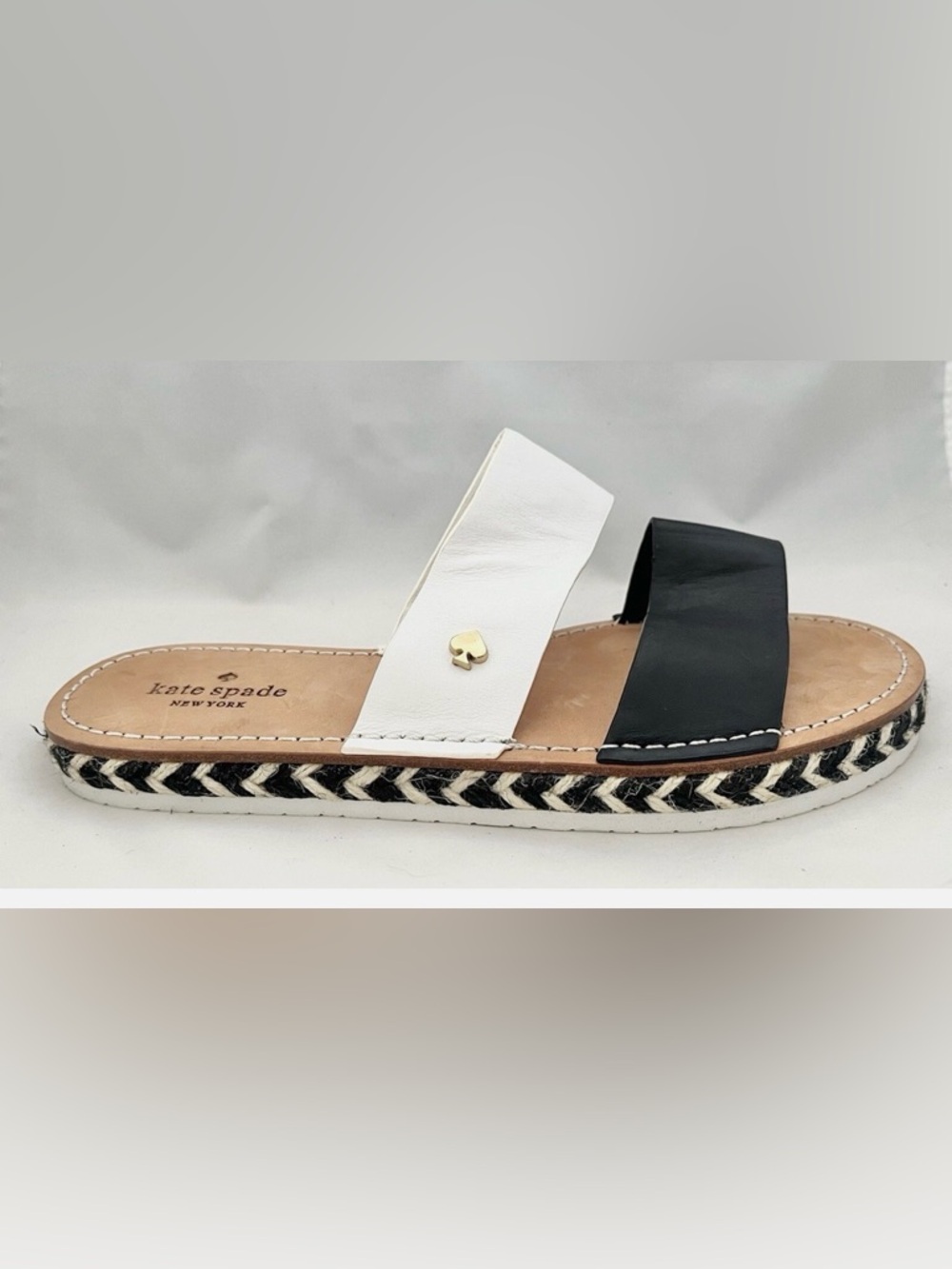 KATE SPADE IDREENA LEATHER ESPADRILLE SLIP ON SLIDE SANDALS SIZE 9